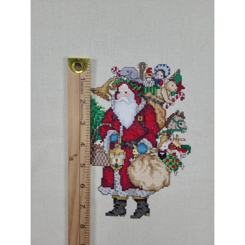Handmade Finished Cross Stitch Santa Claus with Toys Christmas Holiday Decor